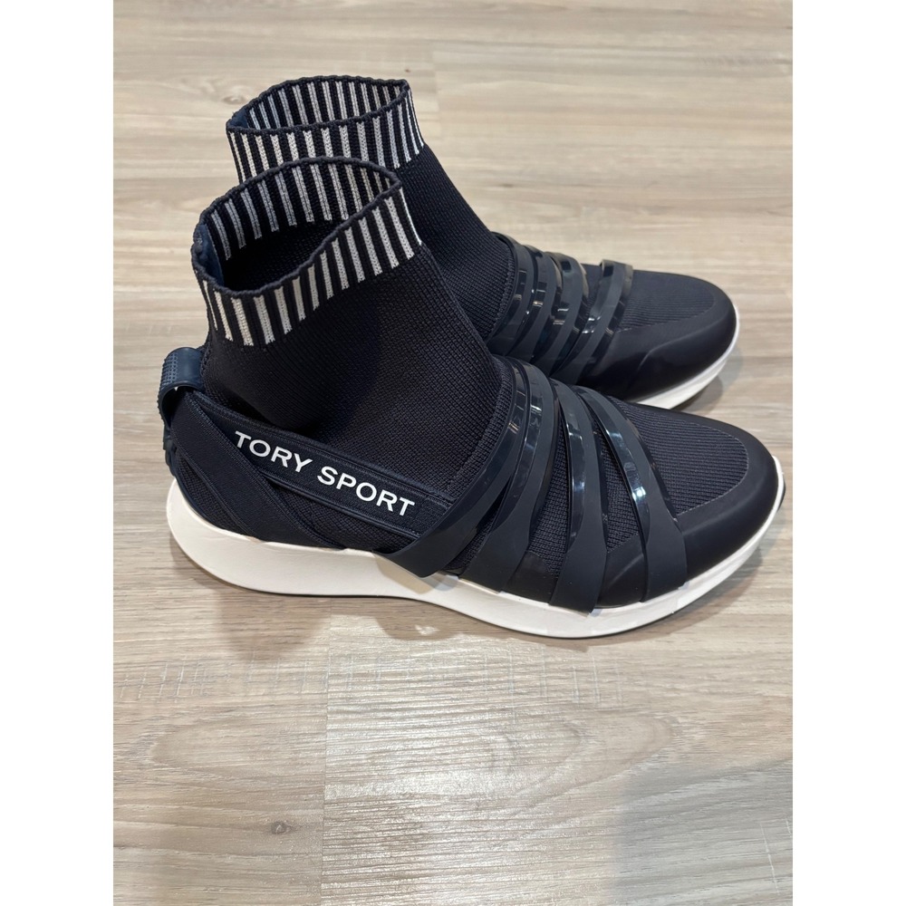 Tory Sport Womens Navy Blue Sock Sneakers High Top Knit Trainers 7.5M 51382